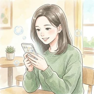 スマホを見てほっとしている女性のイラスト